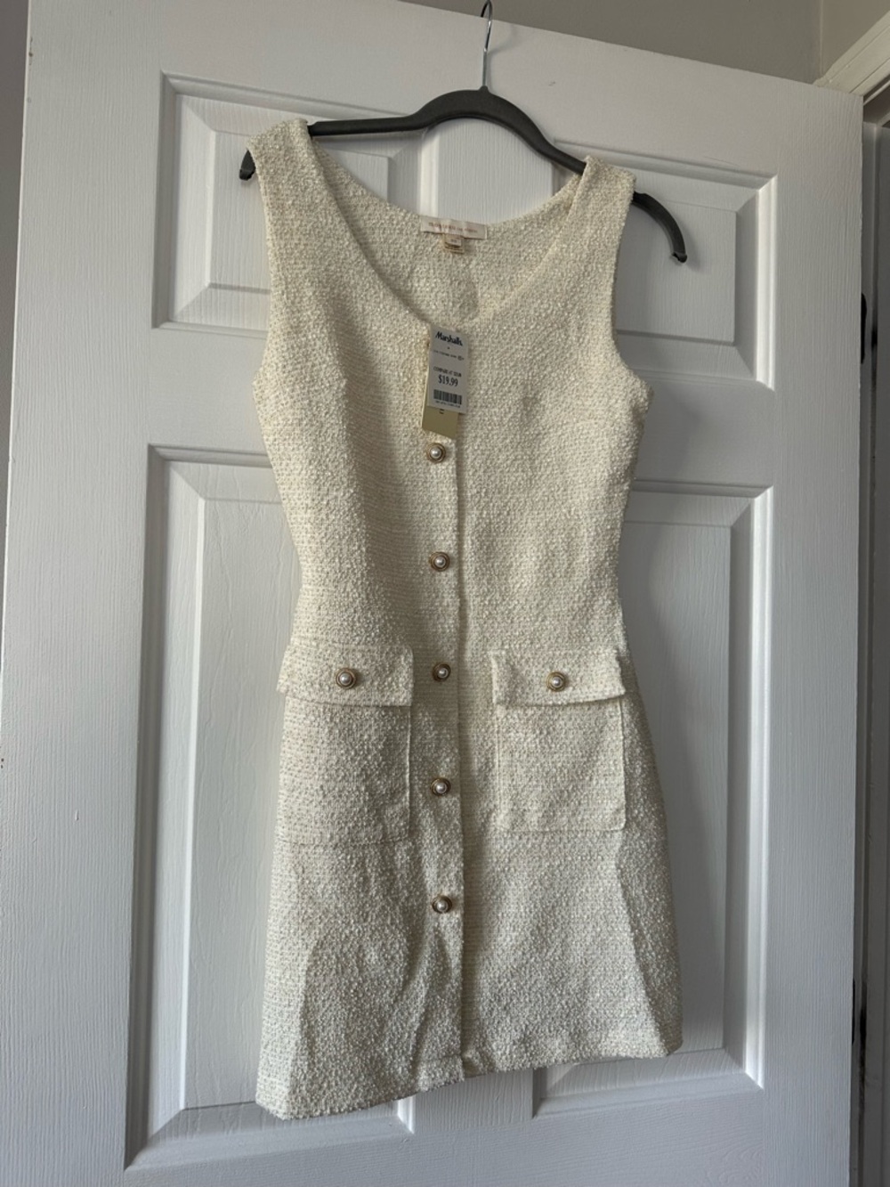 Monteau Cream Textured Sleeveless Button-Front Mini Dress